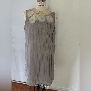 Alice + Olivia Lt Grey Fully Pleated Mini Dress with Floral Accents